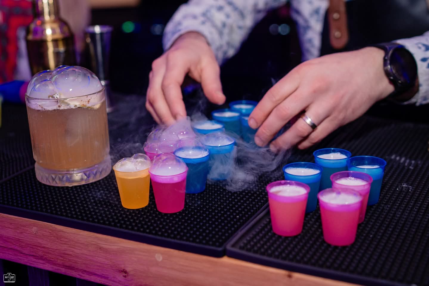Colourful smoking shots served at a private party